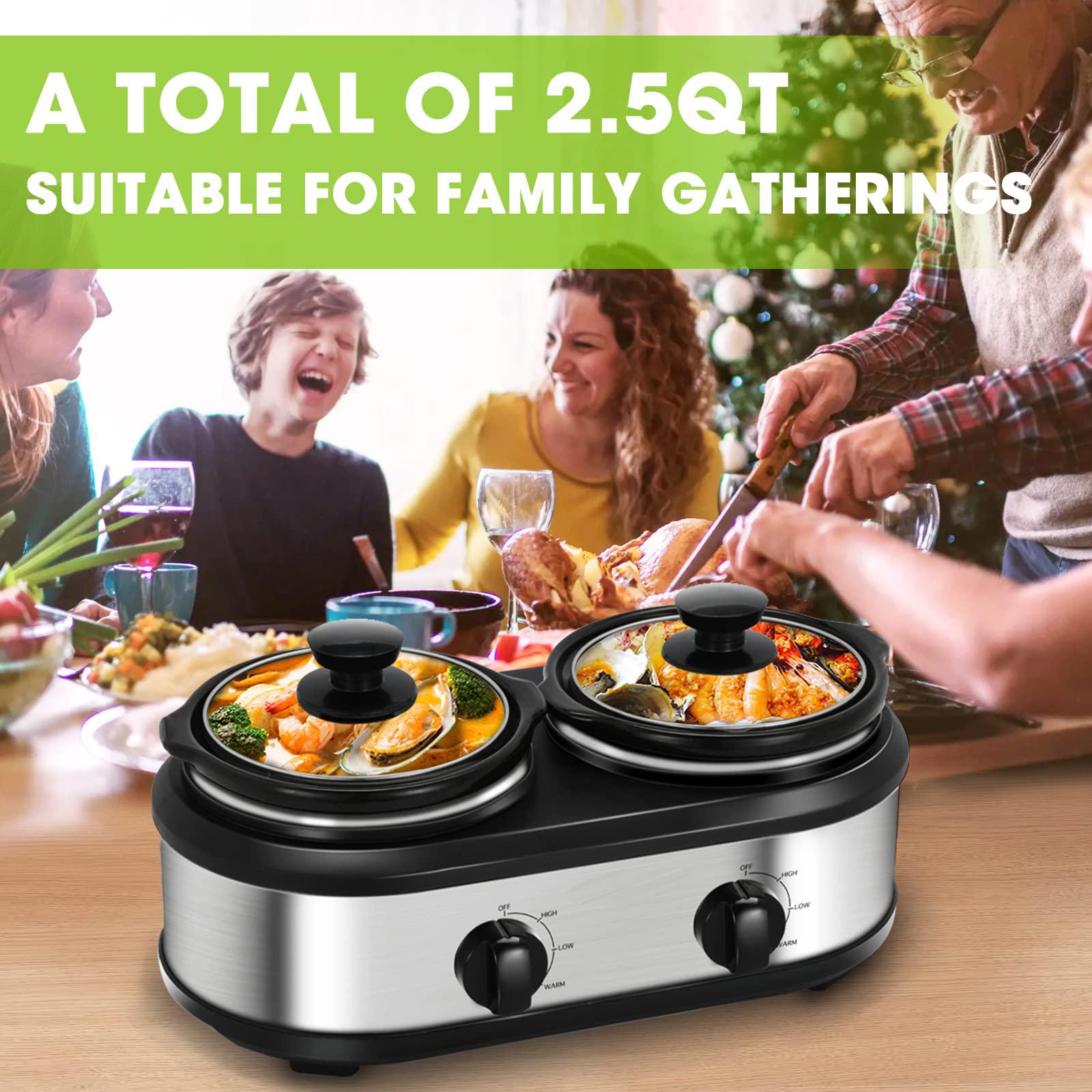 Kiss The Water Triple Slow Cooker, Buffet Server Food Warmer, 3 * 1.5qt Slow Cooker with Ceramic Pot, 3 Modes Adjustable Temp, Dishwasher SA