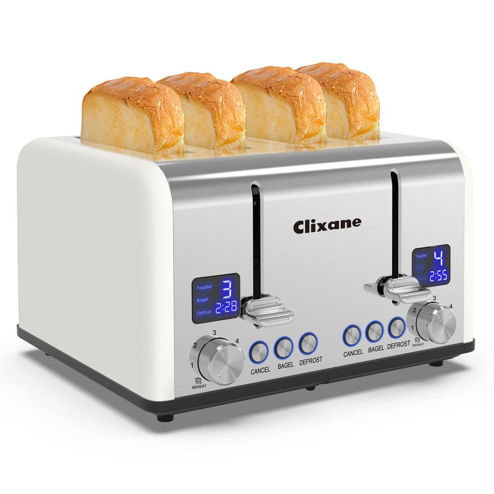 clixane toaster 4 slice, kitchmix bagel stainless toaster with lcd ...