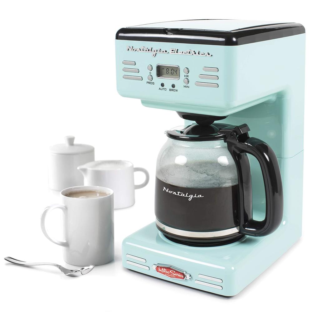 nostalgia retro 12-cup programmable coffee maker with led display, automatic shut-off & keep warm, pause-and-serve function, 
