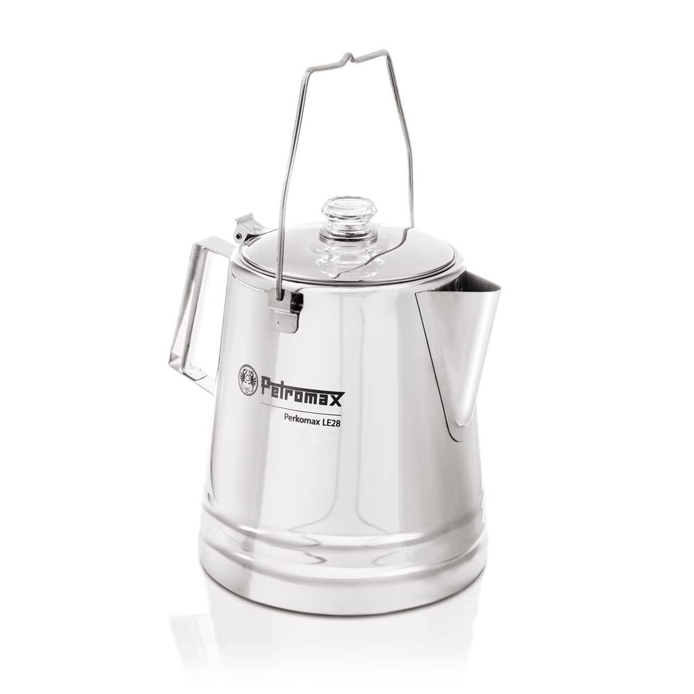 petromax tea and coffee percolator, use indoor/outdoors for home kitchen or campfire, stainless steel coffee and tea pot brew