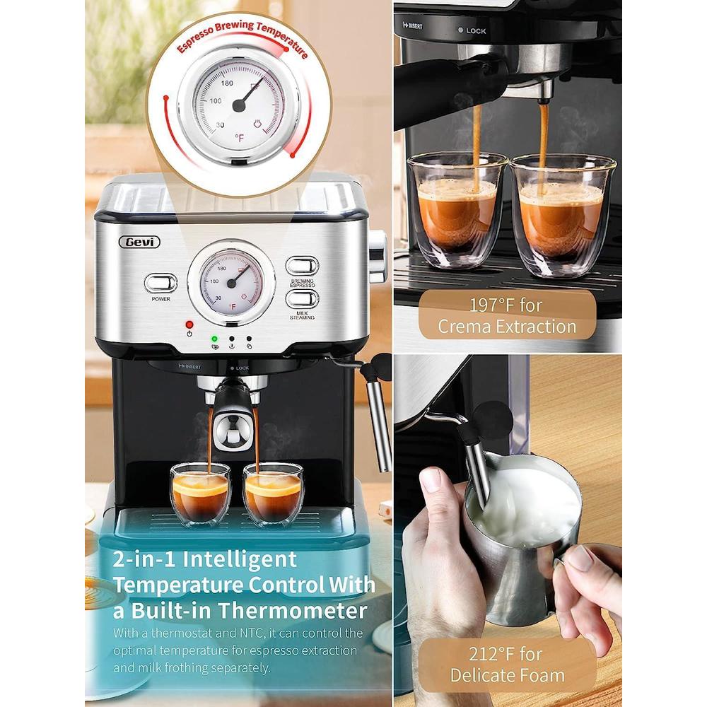 gevi espresso machine, espresso maker toaster 4 slice,led display touchscreen bagel toaster with dual control panels of