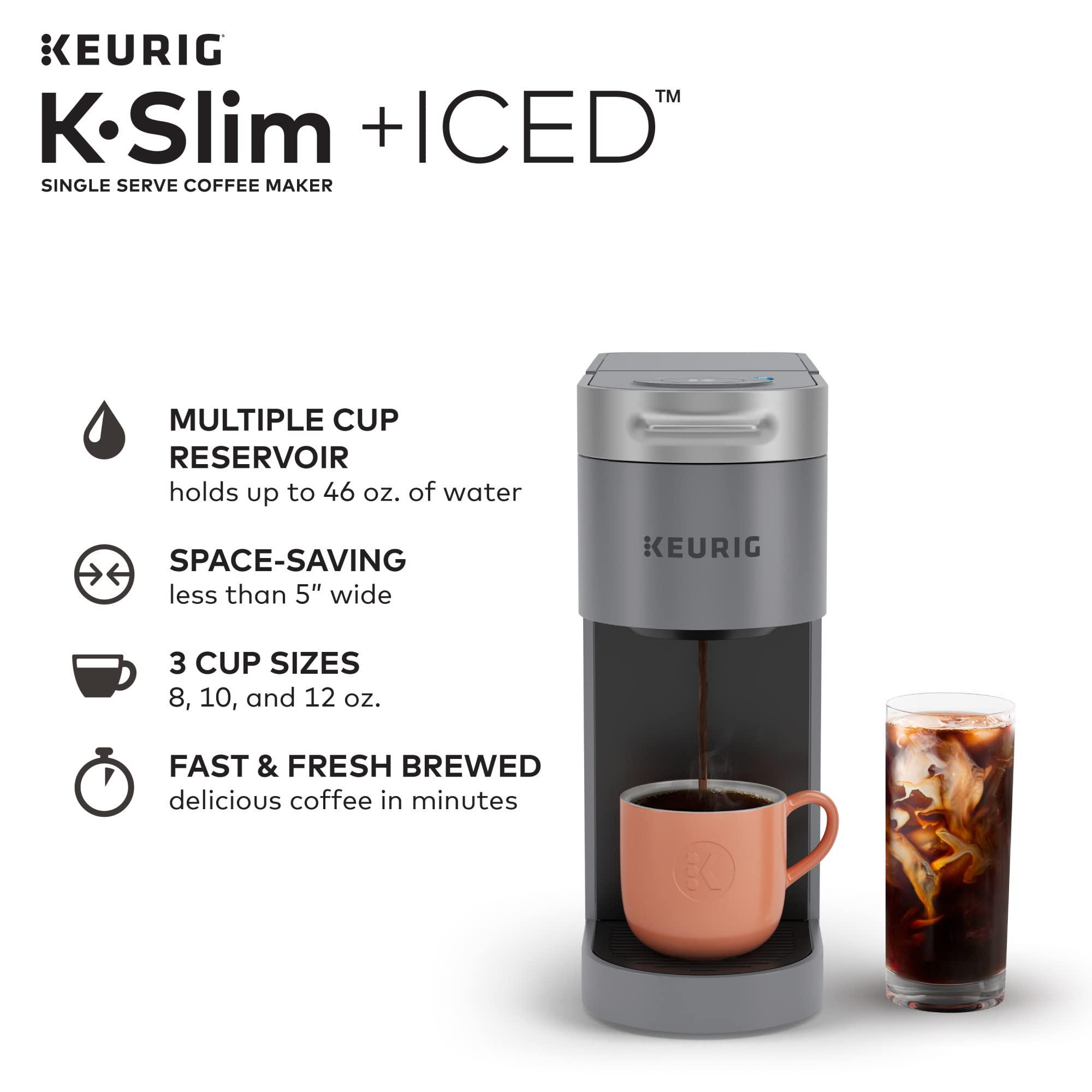 keurig k-slim + iced single serve coffee maker, brews 8 to 12oz. cups, gray (renewed)