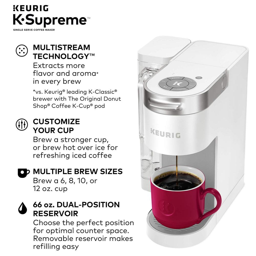 keurig k-supreme single serve k-cup pod coffee maker, multistream technology, white