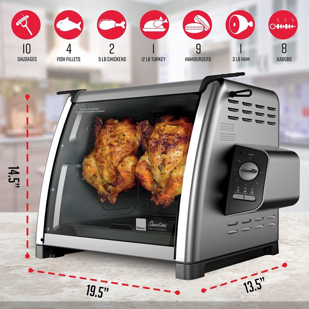 ronco 5500 series rotisserie oven, stainless steel countertop rotisserie oven, 3 cooking functions: rotisserie, sear and no h