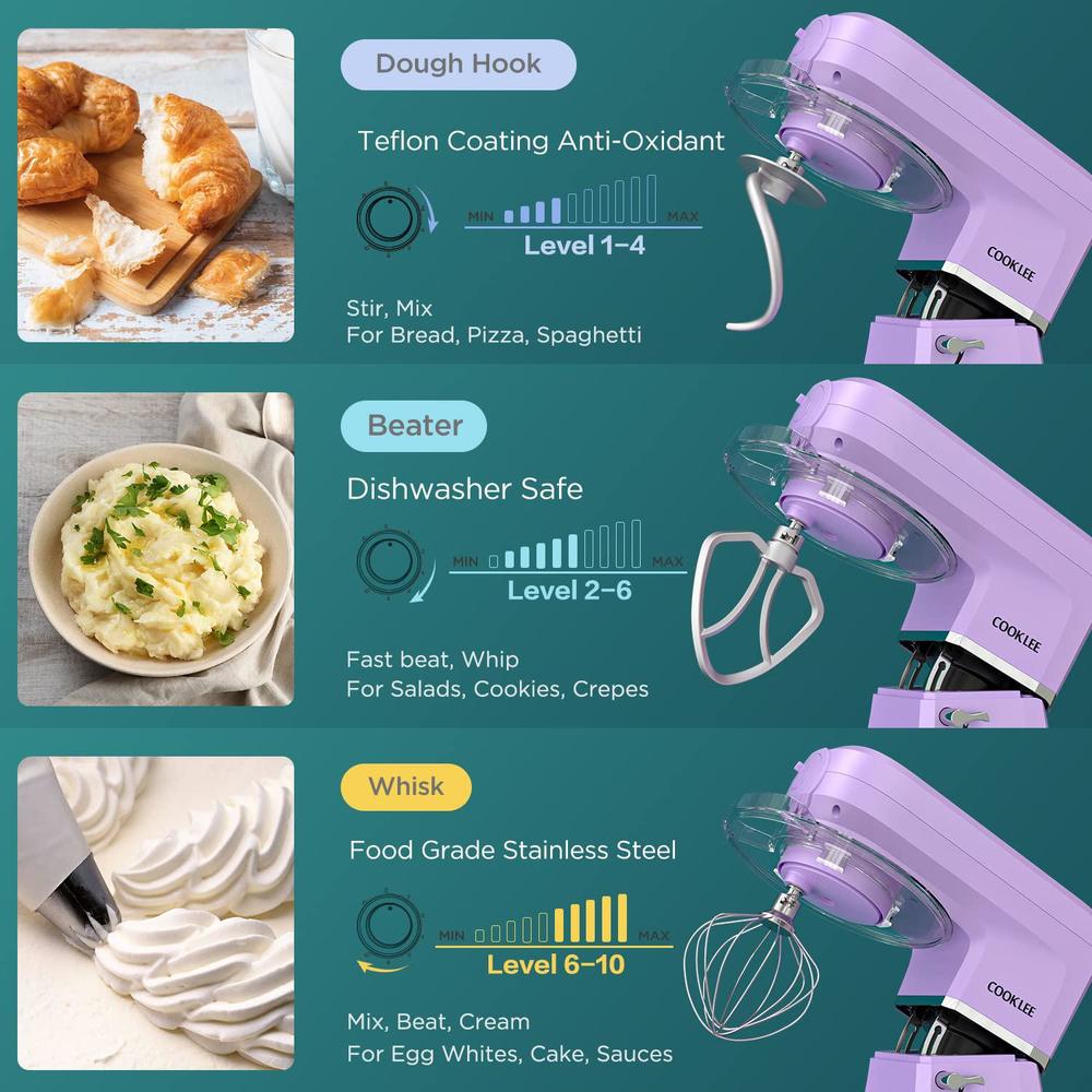 cooklee 6-in-1 stand mixer, 8.5 qt. multifunctional electric kitchen mixer with 9 accessories for most home cooks, sm-1507bm,