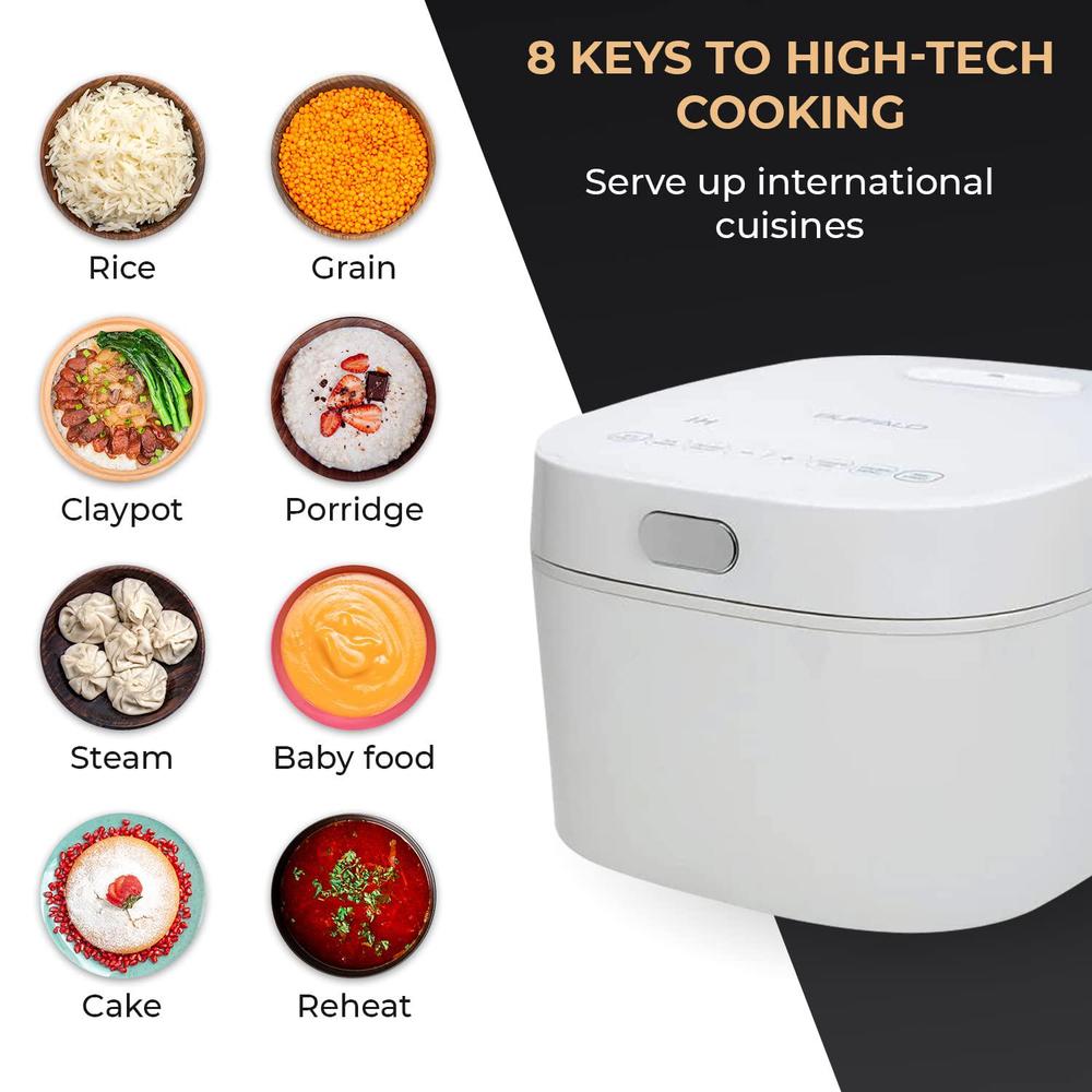 buffalo white ih smart cooker, rice cooker and warmer, 1 l, 5 cups of rice, non-coating inner pot, efficient, multiple functi