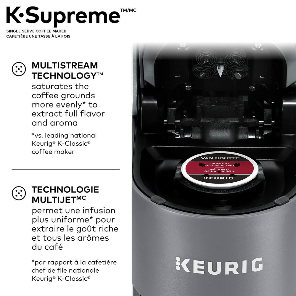 keurig k-supreme single serve k-cup pod coffee maker, with multistream technology, grey, 17.913in x 7.047in x 14.409in