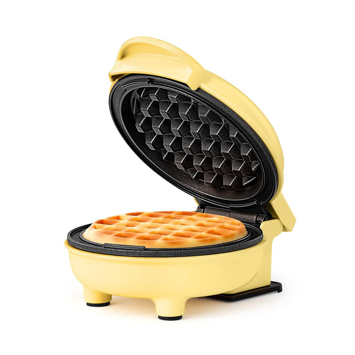 holstein housewares personal non-stick waffle maker, yellow