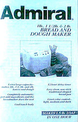 Admiral instruction manual for admiral bread machine maker instruction manual (model: abm270) reprint