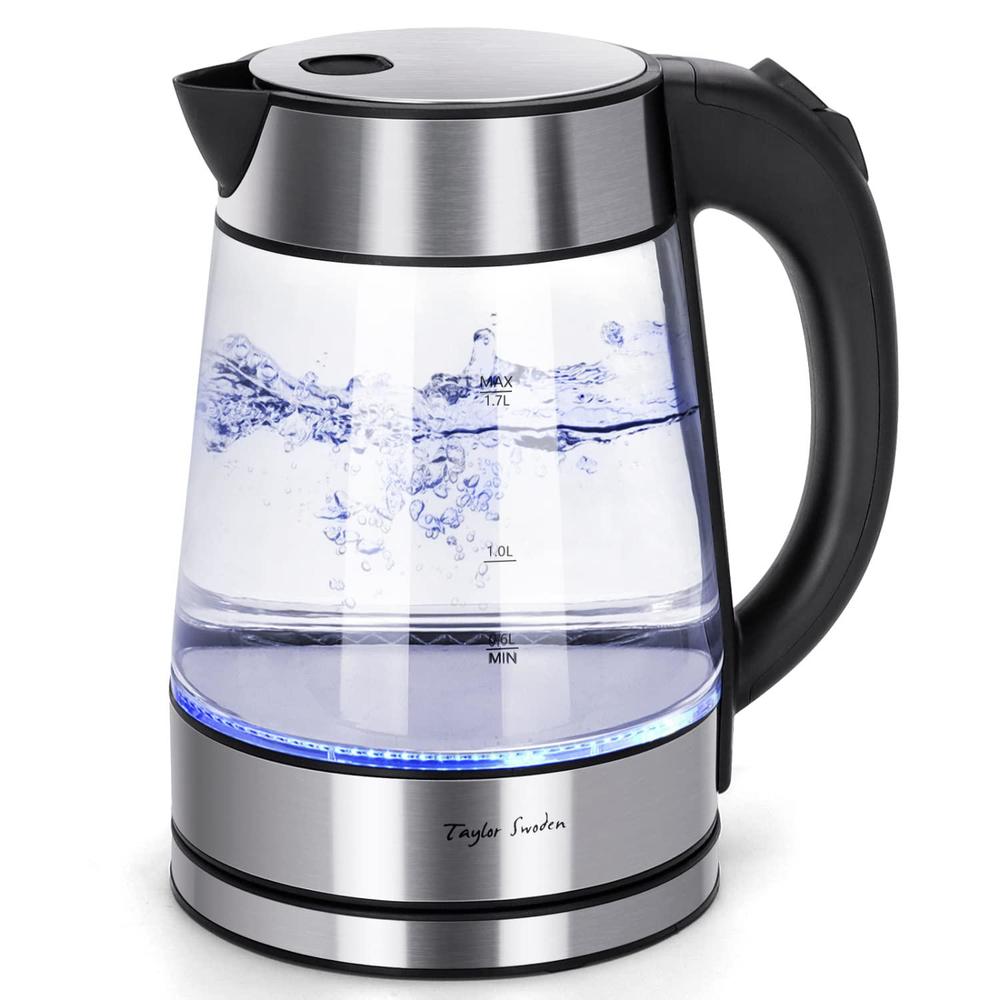 Taylor Swoden glass hot water kettle electric for tea and coffee 1.7 liter fast boiling electric kettle cordless water boiler with auto shu