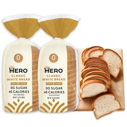 hero classic white bread - delicious with 0g net carb, sugar, 45 calories, 11g fiber per slice | tastes like regular low carb