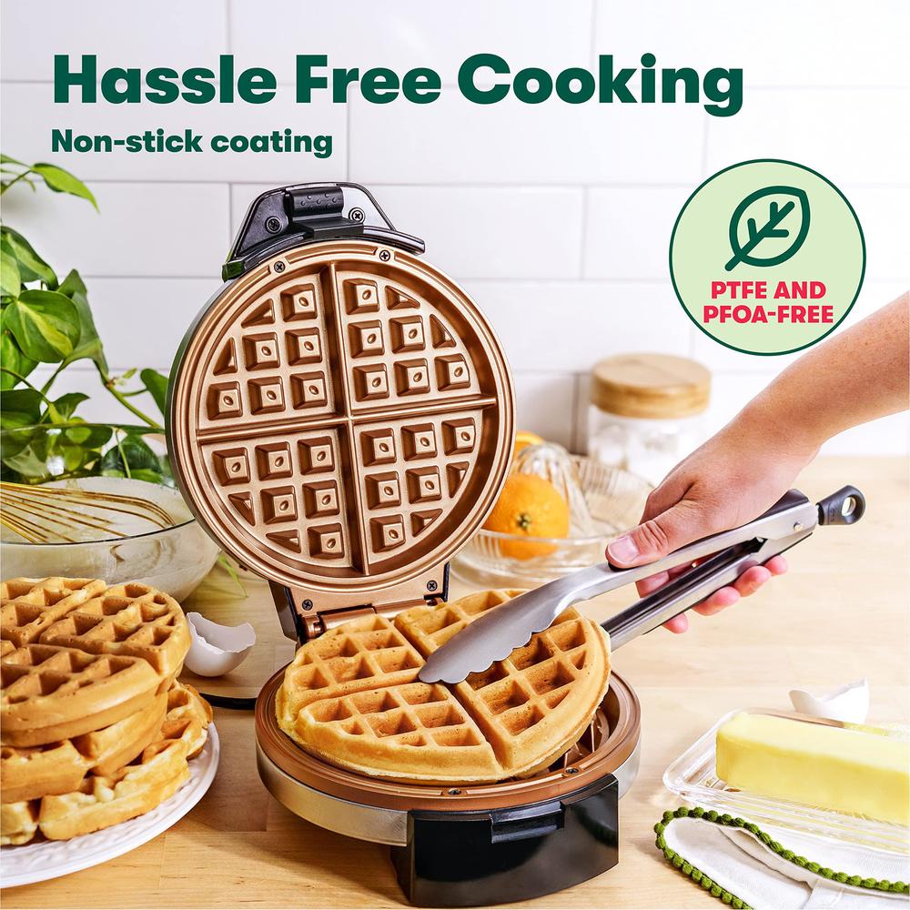 bella classic belgian waffle maker, 7" round, non stick, waffle iron makes 1 thick waffles, variable browning control knob, s