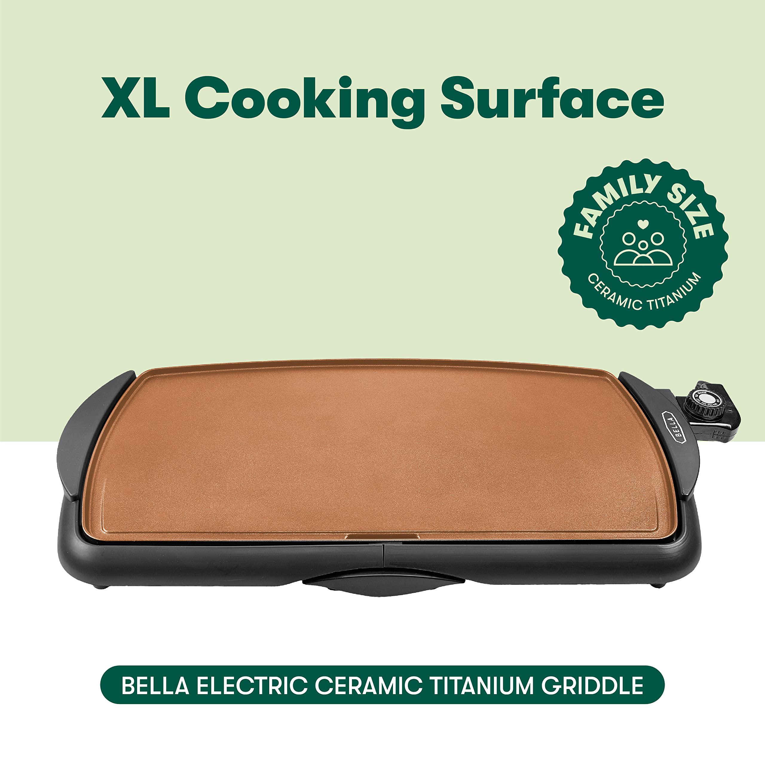 bella electric ceramic titanium griddle, make 10 eggs at once, healthy-eco non-stick coating, hassle-free clean up, large sub