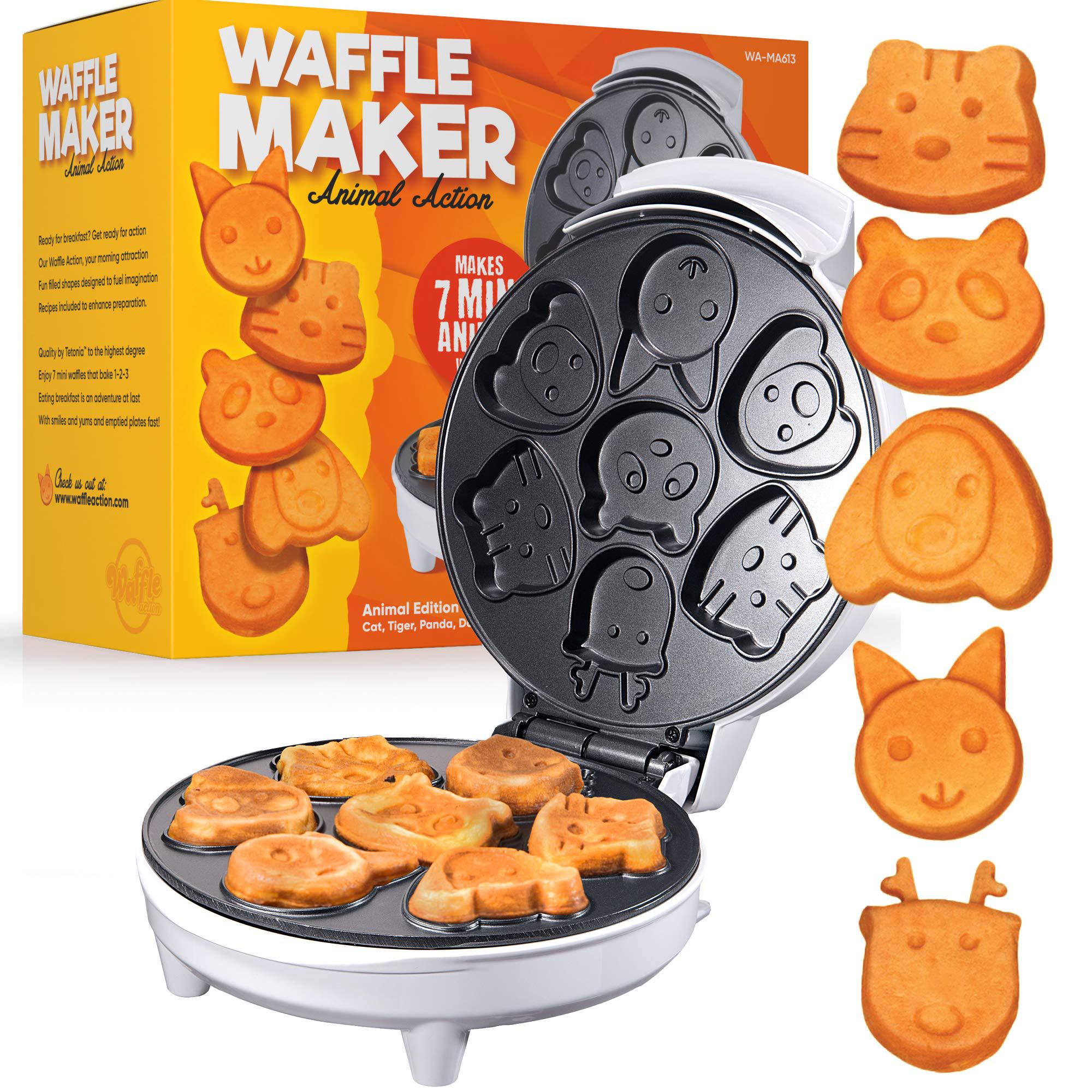Tettonia Animal Waffle Maker - Kids Waffle Maker and Mini Pancake Maker with 7 Fun Animal Face Waffle Maker Shapes - Easy to Use Non-Stic