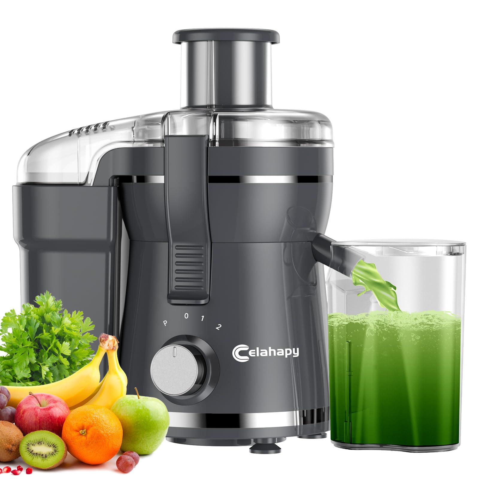 celahapy juicer machine, 500w juicer with 3 speed & wide mouth 3 feed chute for vegetable and fruit, high yield centrifugal juice extr