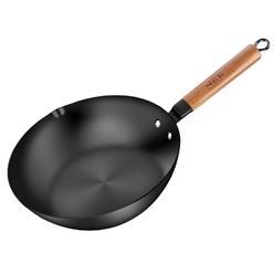 wangyuanji carbon steel wok pan, 11" flat bottom woks and stir fry pans with lid,no chemical coated traditional wok for induc