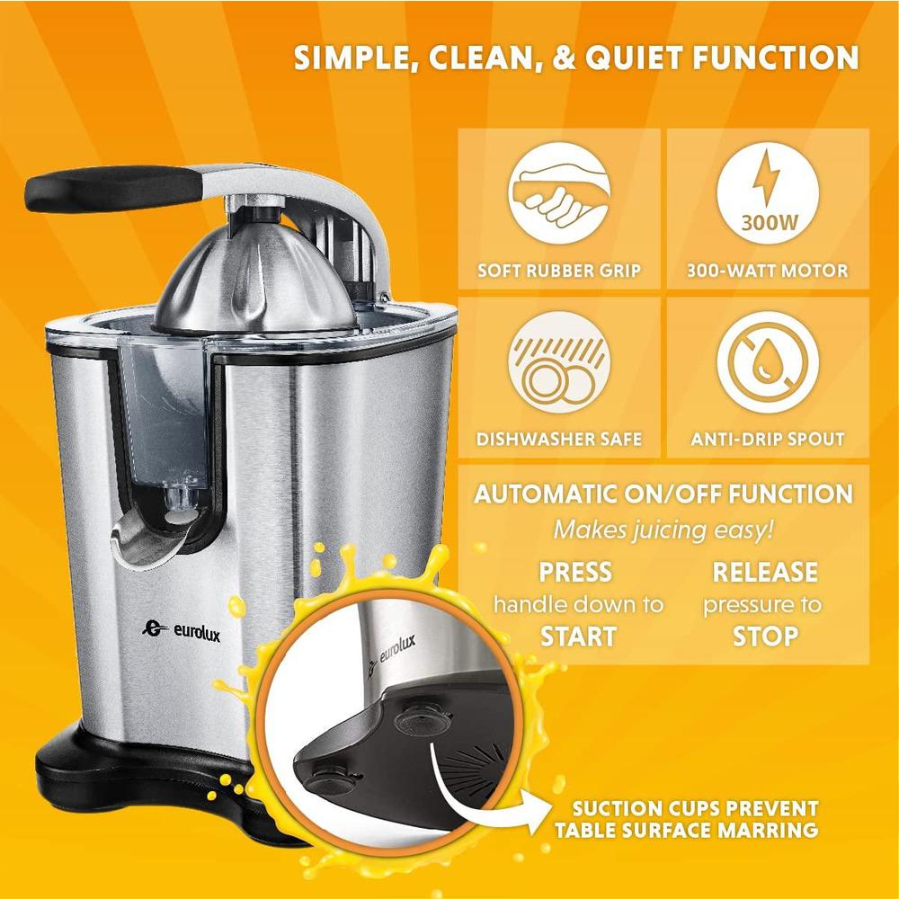 eurolux electric citrus juicer power pro - elcj-3000 - with 300 watts of power, this is the most powerful juicer, for an easy
