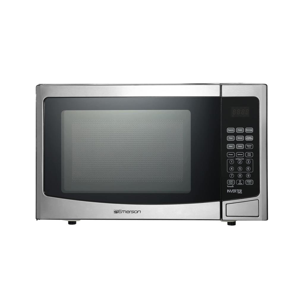 emerson radio mwi1212ss 1.2 cu. ft. 1000w microwave oven with inverter technology stainless steel countertop/built-in design 