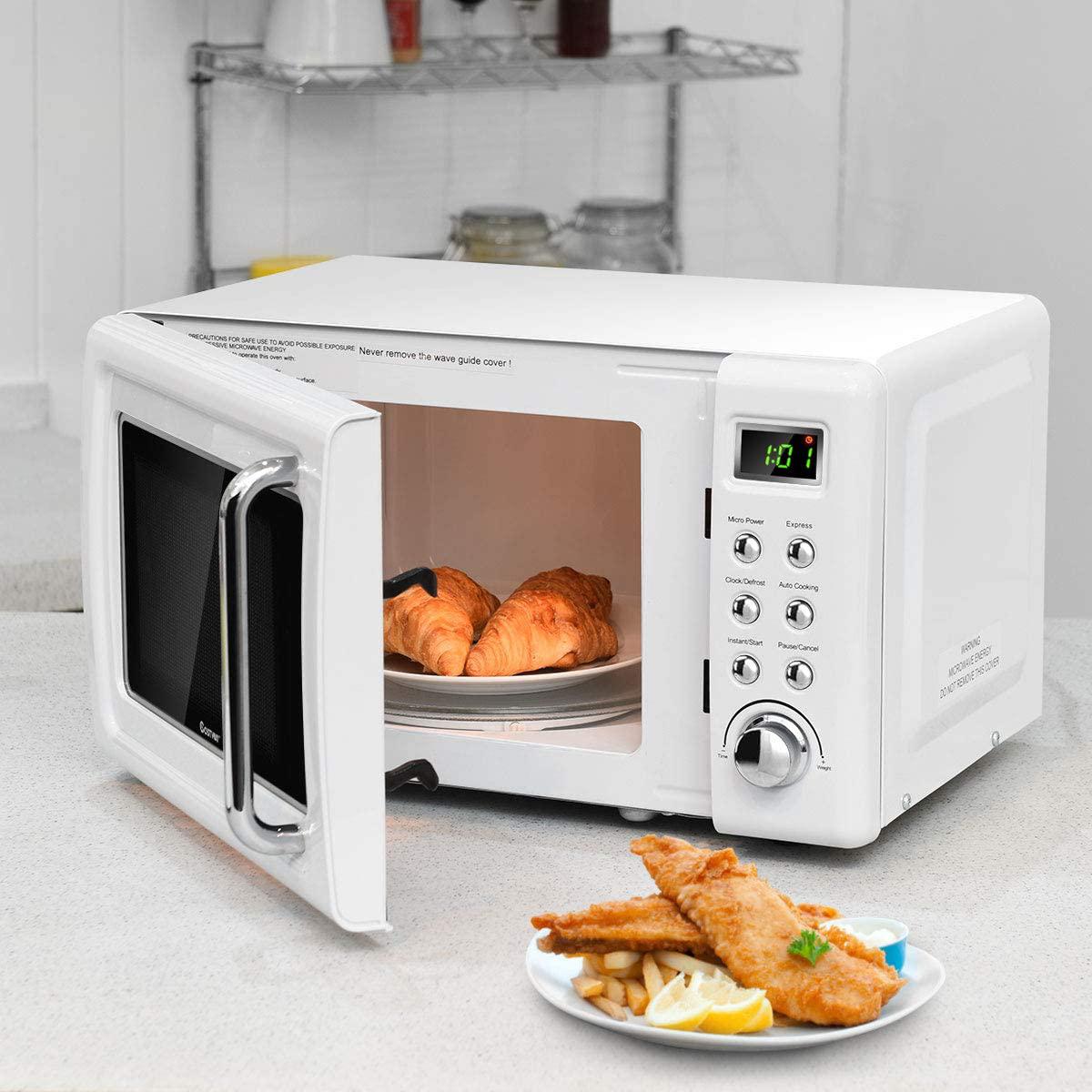Nightcore retro countertop microwave oven, large 0.7cu.ft, 700-watt, cold rolled steel countertop with time setting, glass turntable pl