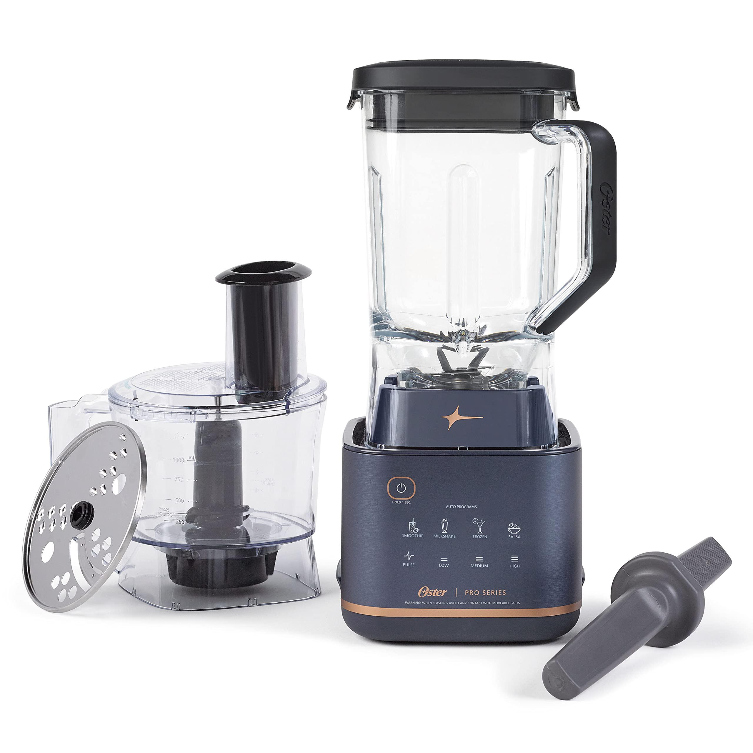 oster pro series 2-in-1 kitchen system with xl 9-cup tritan jar, food processor and tamper tool, dark blue