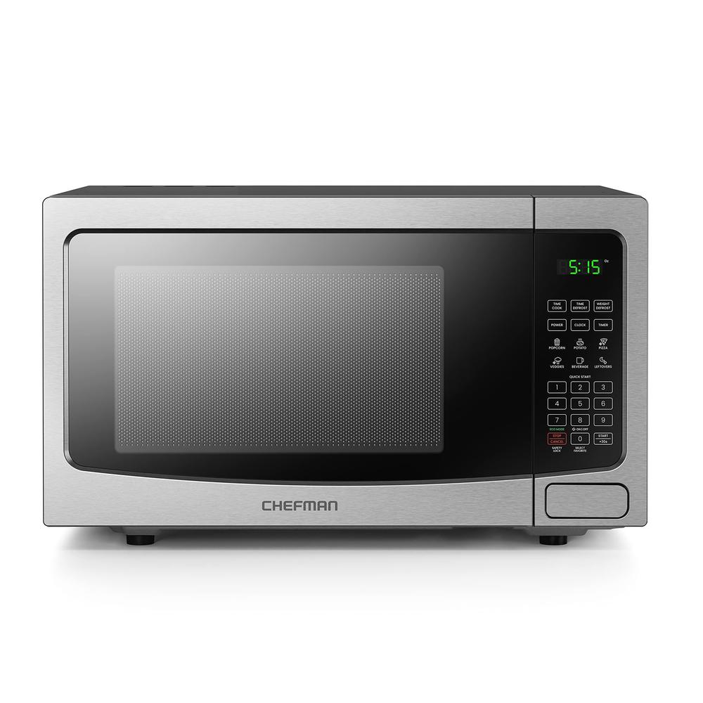 chefman countertop microwave oven 1.1 cu. ft. digital stainless steel microwave 1000 watts with 6 auto menus, 10 power levels