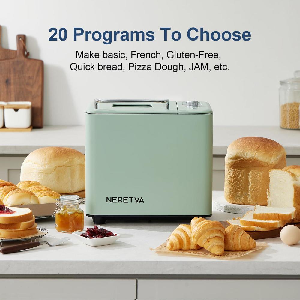 neretva bread maker machine , 20-in-1 2lb automatic breadmaker with gluten free pizza sourdough setting, digital, programmabl