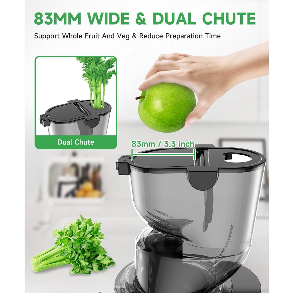 celahapy cold press juicer machines, slow masticating juicers with 3.3-inch wide dual feed chute for whole fruits and vegetables, juic