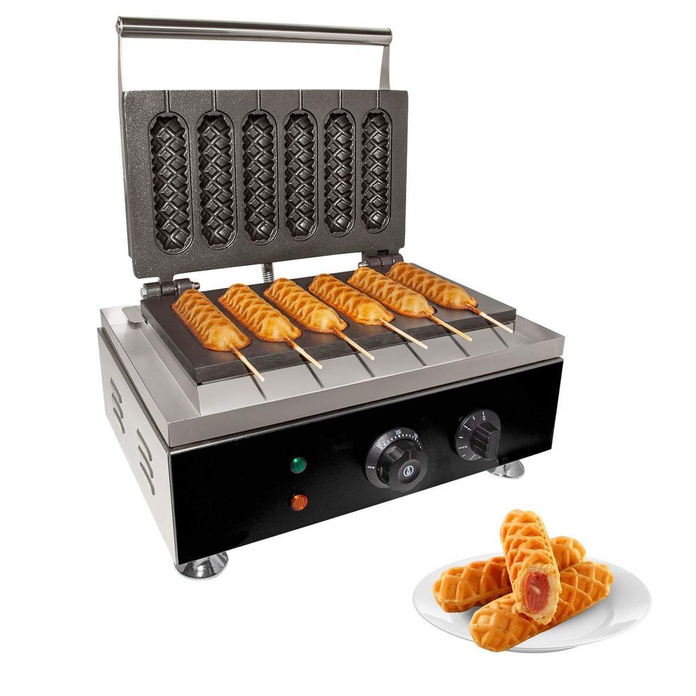 gorillarock corn dog waffle maker for commercial use | 6 hotdog waffles on a stick | stainless steel | 110v