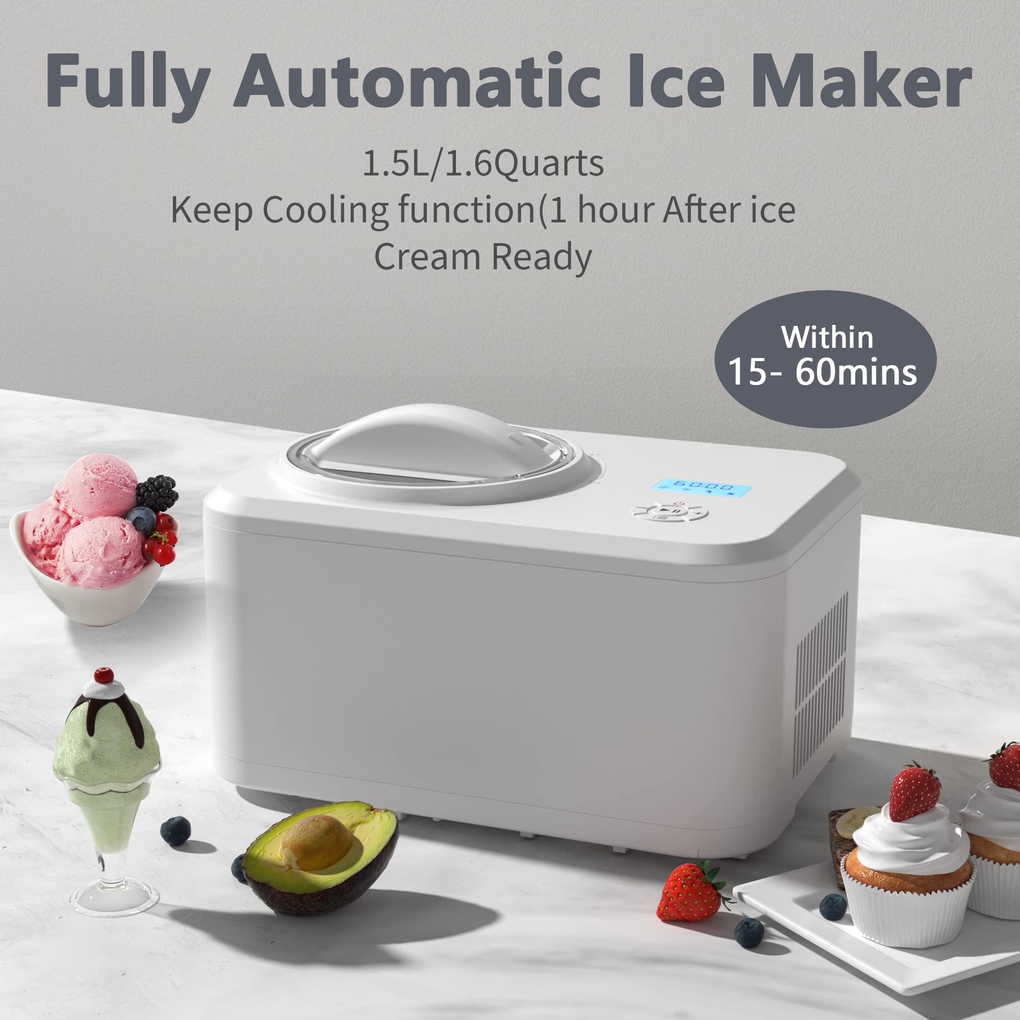 cowsar 1.6 quarts automatic ice cream maker with built-in compressor, no pre-freezing, fruit yogurt machine with lcd display 