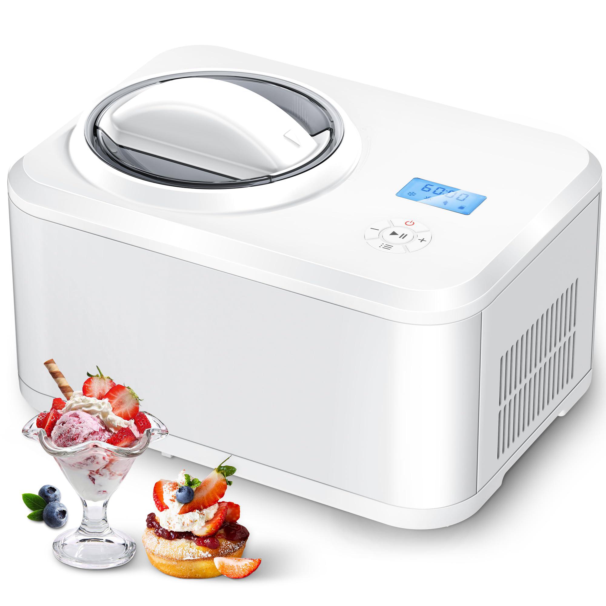 cowsar 1.6 quarts automatic ice cream maker with built-in compressor, no pre-freezing, fruit yogurt machine with lcd display 