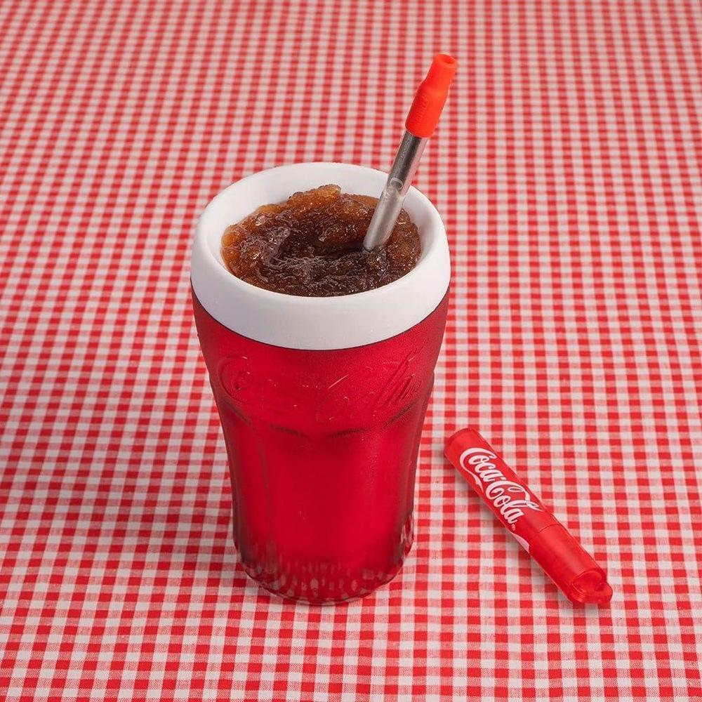 zoku coca-cola float & slushy maker, retro make and serve cup with freezer core creates single-serving smoothies, slushies an