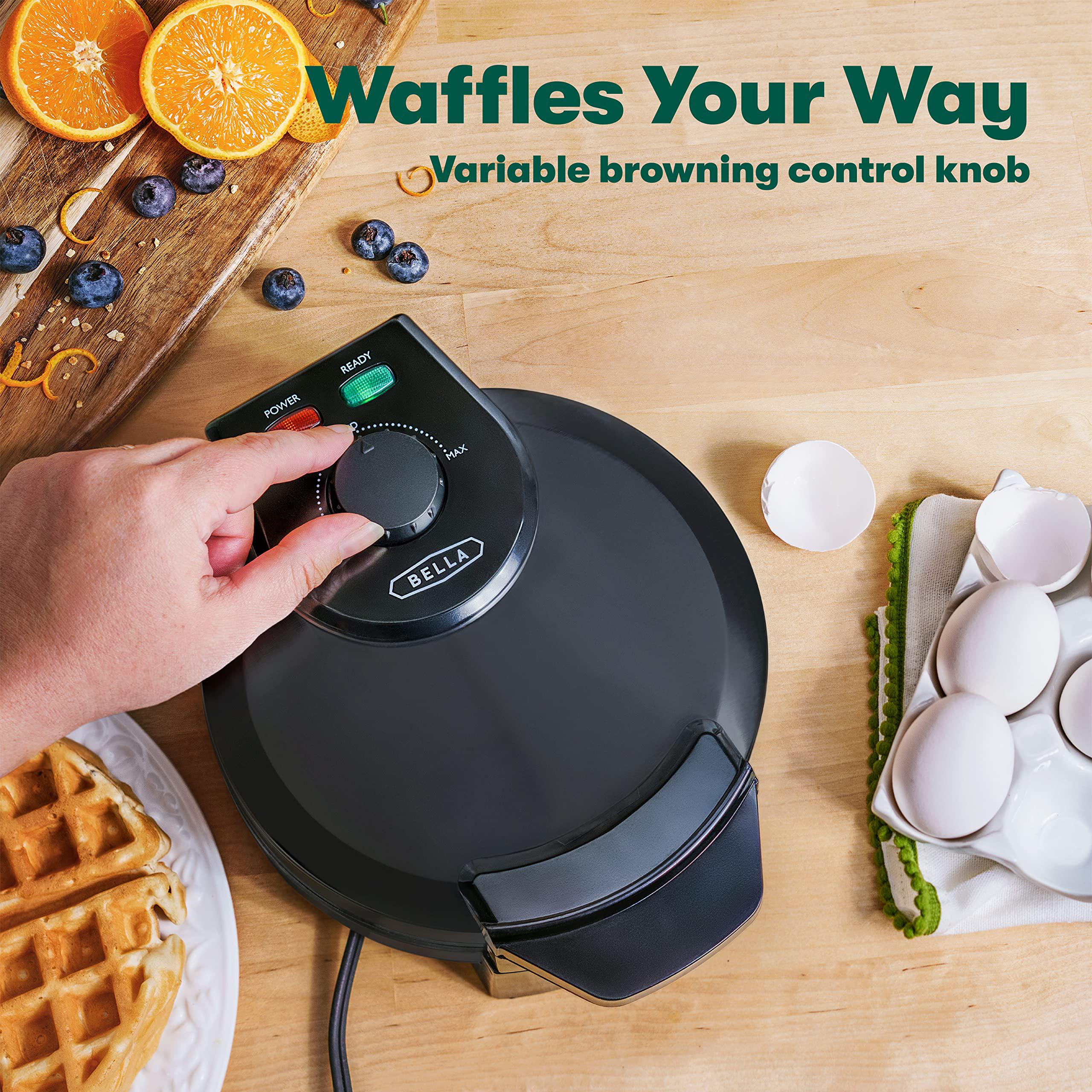bella classic belgian waffle maker, nonstick extra deep plates, browning control knob, locking latch and cool touch handle, 7