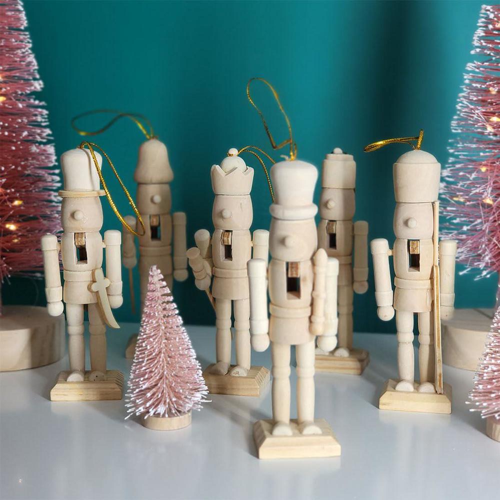 andaz press set of 6 assorted christmas unfinished wooden nutcracker figurines, blank diy paint your own nutcracker kit, chri