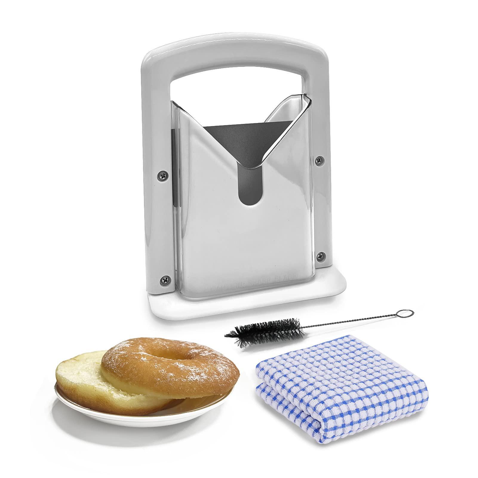 nezih bagel slicer, bagel cuttter,home kitchen bread slicing gadget, stainless steel, white