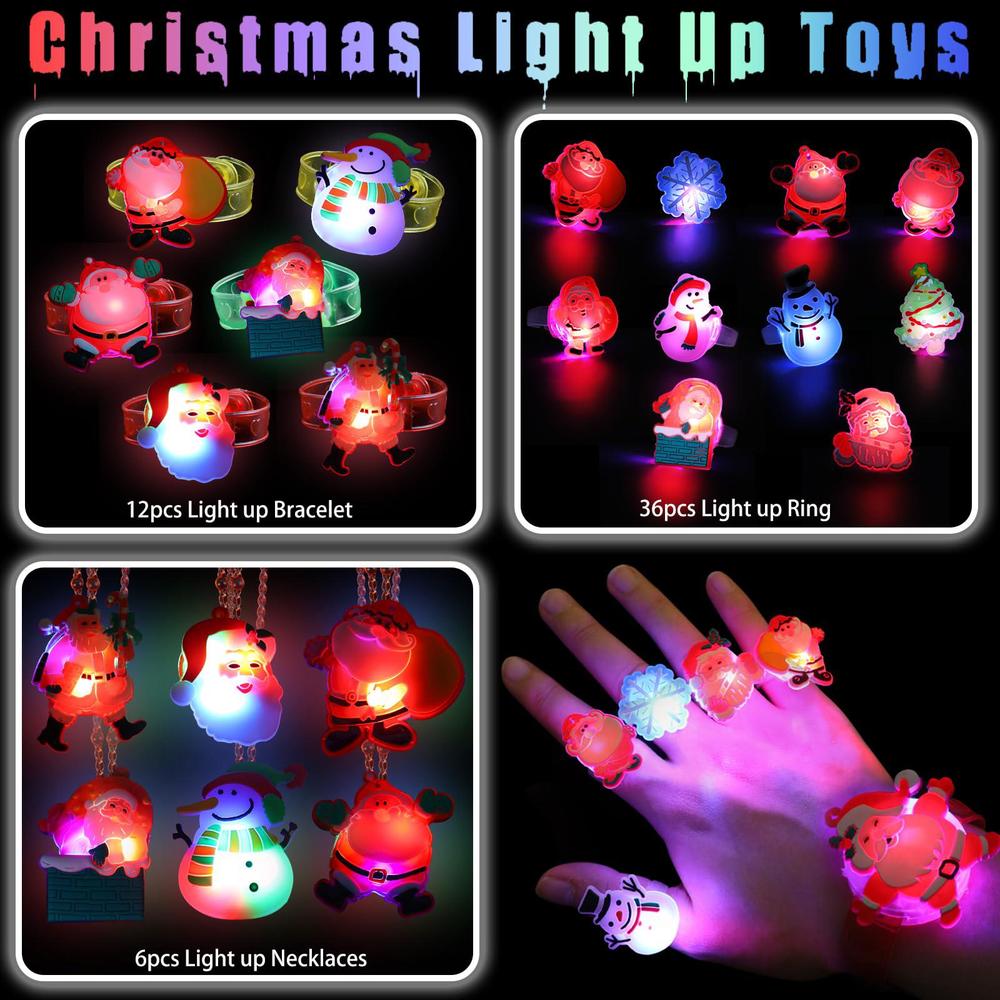 ccinee 54pack christmas party favors for kids light up necklace lighted rings led flash bracelet bulk flashing light glow in 