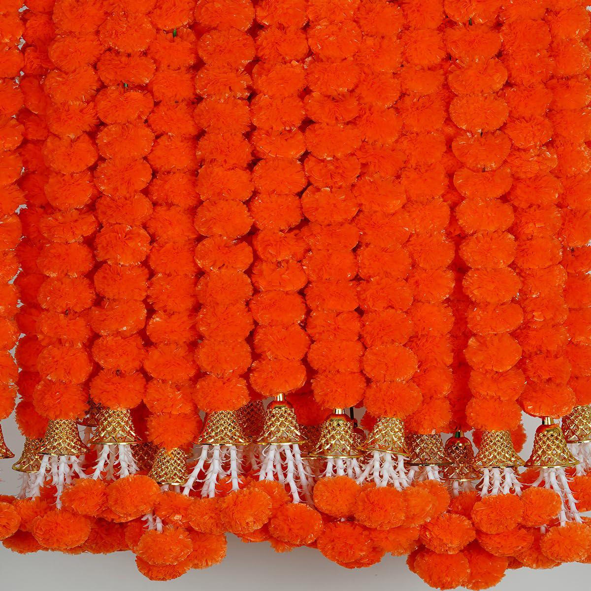 krati exports 5 pc 5 feet long marigold garland for decoration long strands artificial marigold flowers | indian dcor for poo