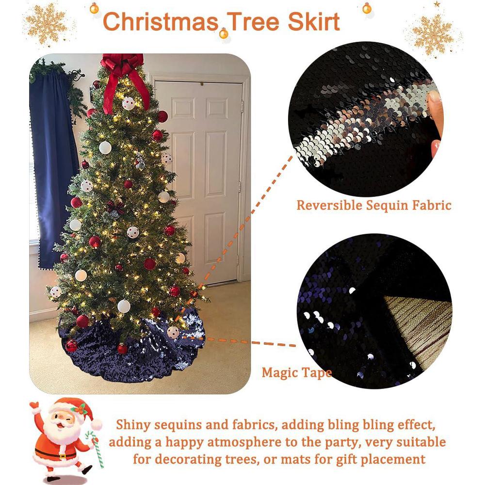chheart black tree skirt christmas tree skirt 48 inches black to silver sequin tree skirt black glittery round tree mat xmas holiday 