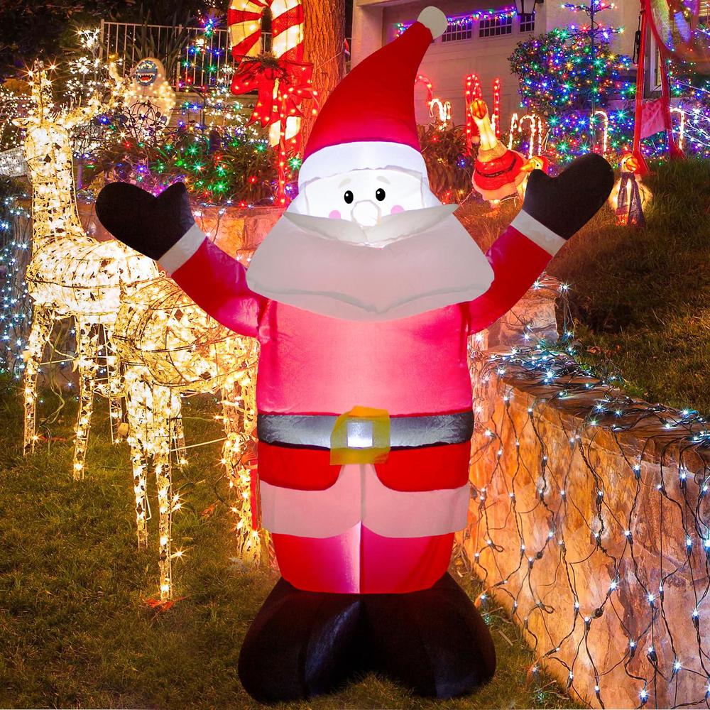 DROFELY 4 foot christmas inflatable santa claus decoration with led lights?christmas blowed up cute santa indoor outdoor lighted up y