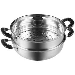 VEVOR Steamer Pot, 11in/28cm Steamer Pot for Cooking with 3QT Stock Pot and Vegetable Steamer, Food-Grade 304 Stainless Steel F