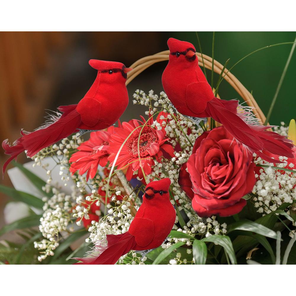 MOTUZP 6 uccelli cardinali rossi su un bastone, cappello rosso auto di Natale su stelo di pino, ornamento natalizio fai da te per la casa, decorazione MOTUZP 6 uccelli cardinali rossi su un bastone, cappello rosso auto di Natale su stelo di pino, ornamento natalizio fai da te per la casa, decorazione