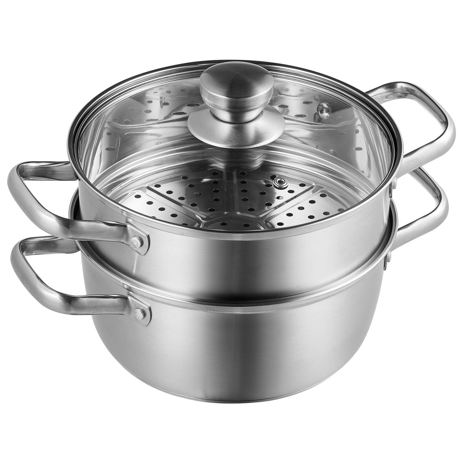 vevor steamer pot, 9.5in/24cm steamer pot for cooking with 5qt stock pot and vegetable steamer, food-grade 304 stainless stee