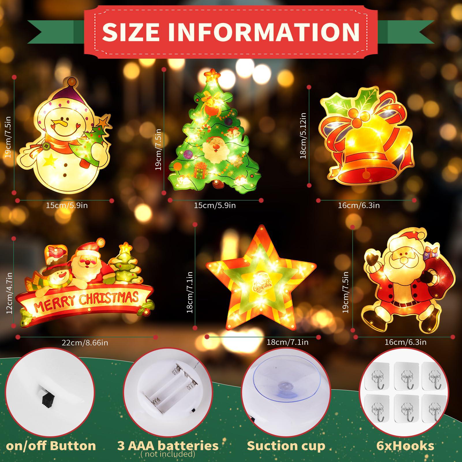 brightdeck 6 pcs christmas window lights with suction cup, battery operated christmas hanging lights decor, ideal christmas w