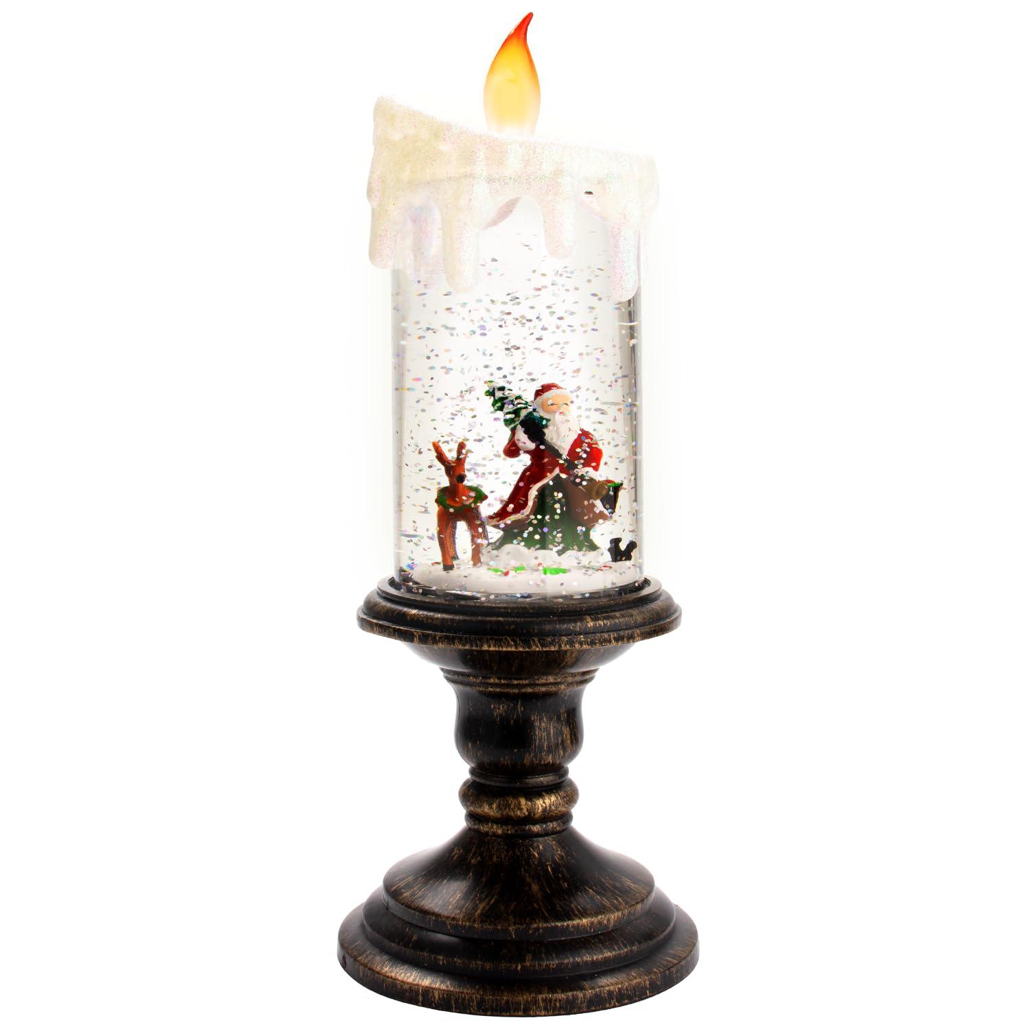 Aiwosana christmas lighted snow globe lantern, battery operated santa snow globes with timer & swirling snow effect | glittering spinn
