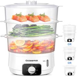 cozeemax 3 tier electric food steamer for cooking, 13.7qt vegetable steamer for fast simultaneous cooking, veggie steamer, fo