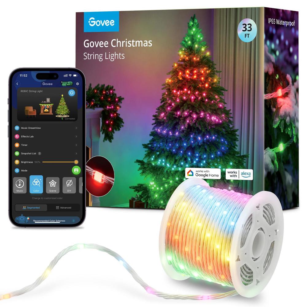 govee christmas lights, smart rgbic christmas decorations lights, 99+ scene modes, 33ft with 100 leds string lights, ip65 wat