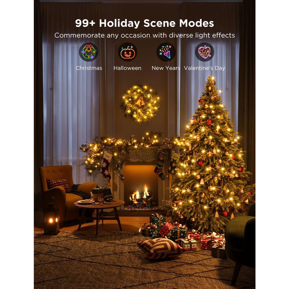 govee christmas lights, smart rgbic christmas decorations lights, 99+ scene modes, 66ft with 200 leds string lights, ip65 wat
