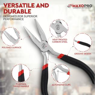 MaxoPro premium needle nose pliers set - 5pcs anti-slip comfort grip small pliers  set - round nose