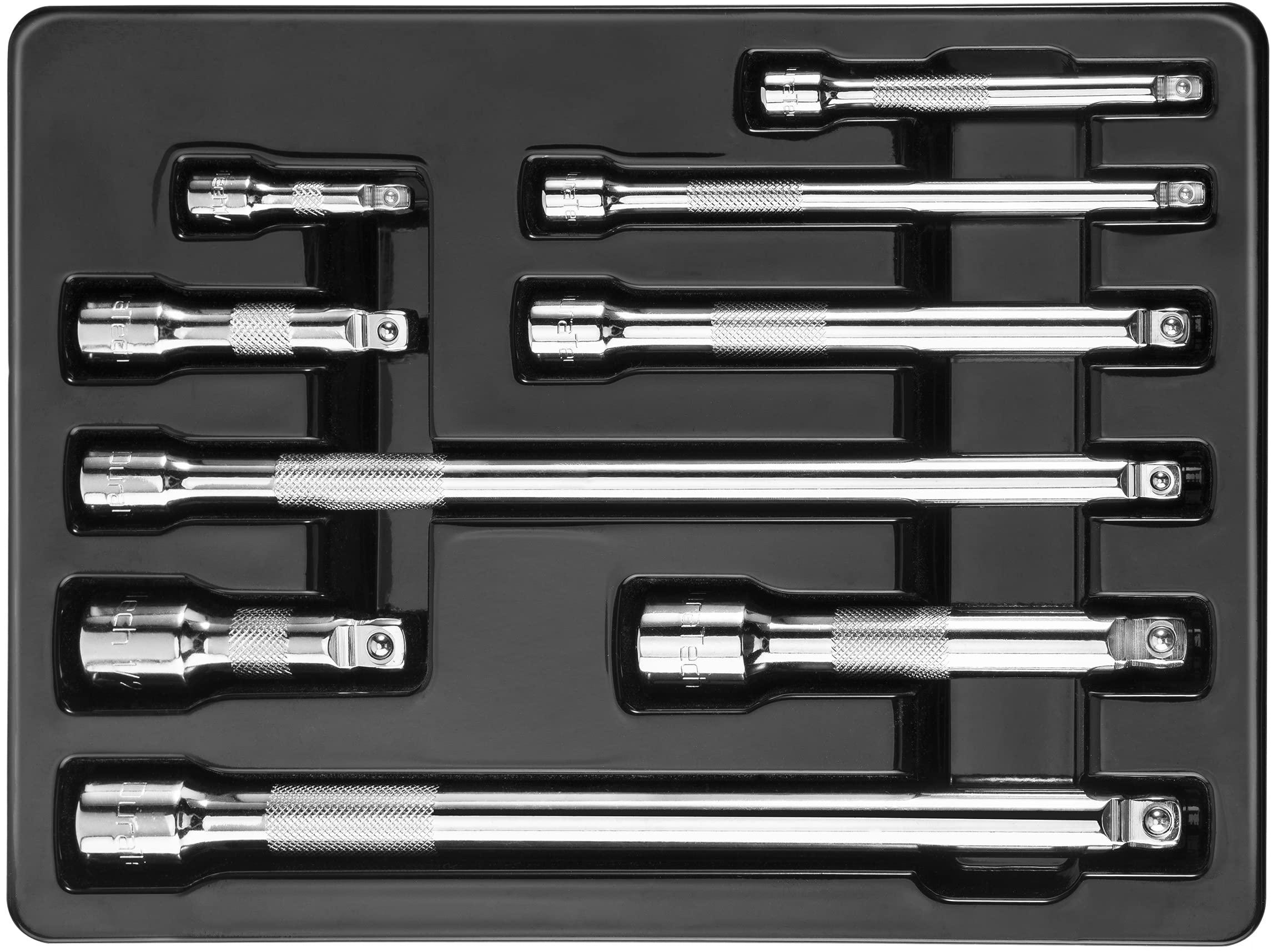 duratech wobble socket extension bar set, 1/4", 3/8", 1/2" drive socket extension set, cr-v steel, chrome plated, storage tra