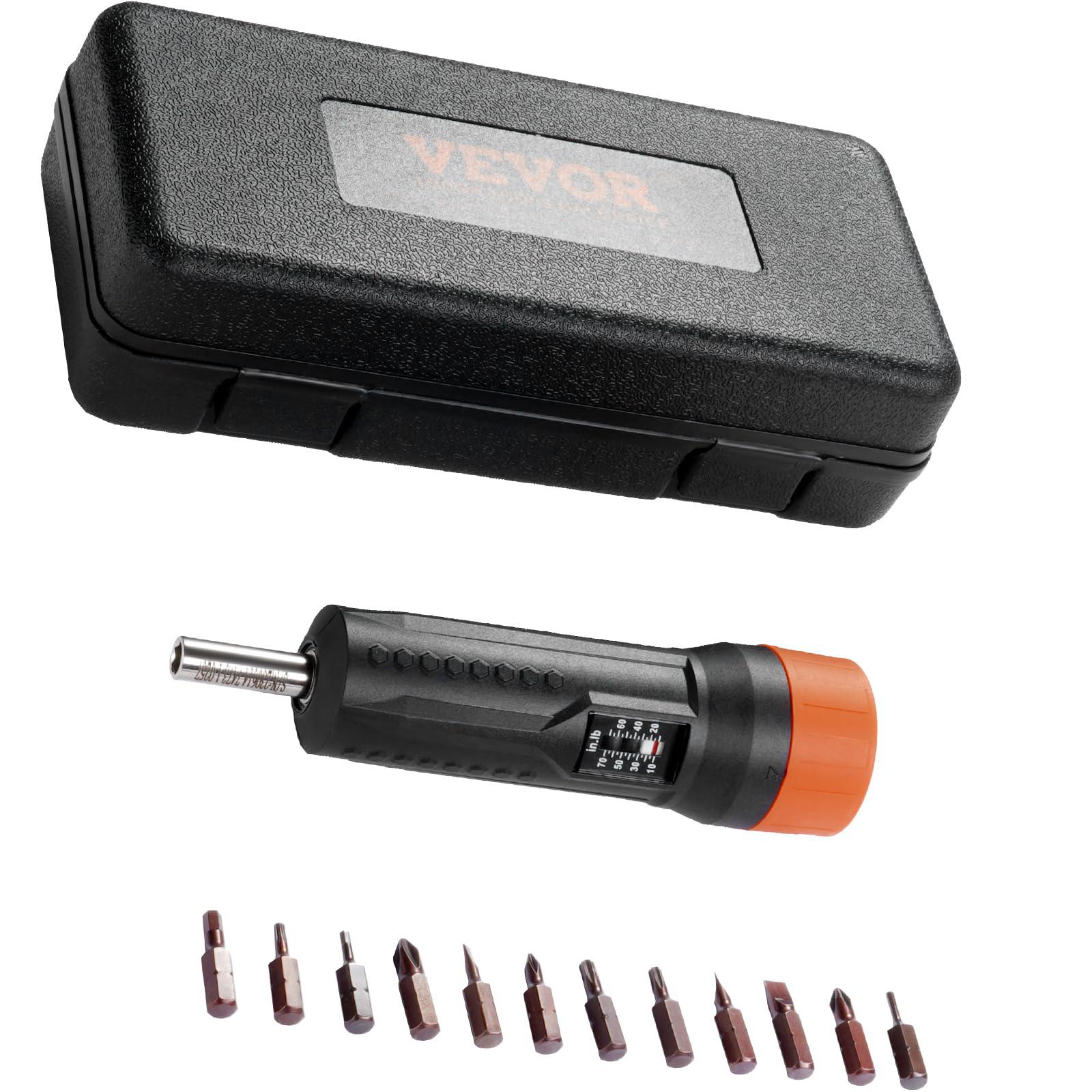 vevor torque screwdriver, 1/4" drive screwdriver torque wrench, driver bits set with view window, 10-70 in-lbs torque range, 