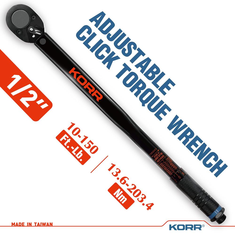 korr tools ktw001 1/2-inch drive click torque wrench (10-150 ft.-lb.)